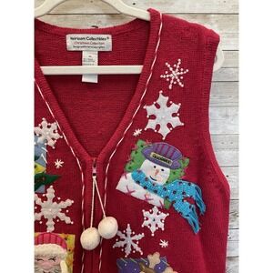 Vintage Heirloom Collectibles Womens XL Christmas Sweater Vest Zip Santa Snowman